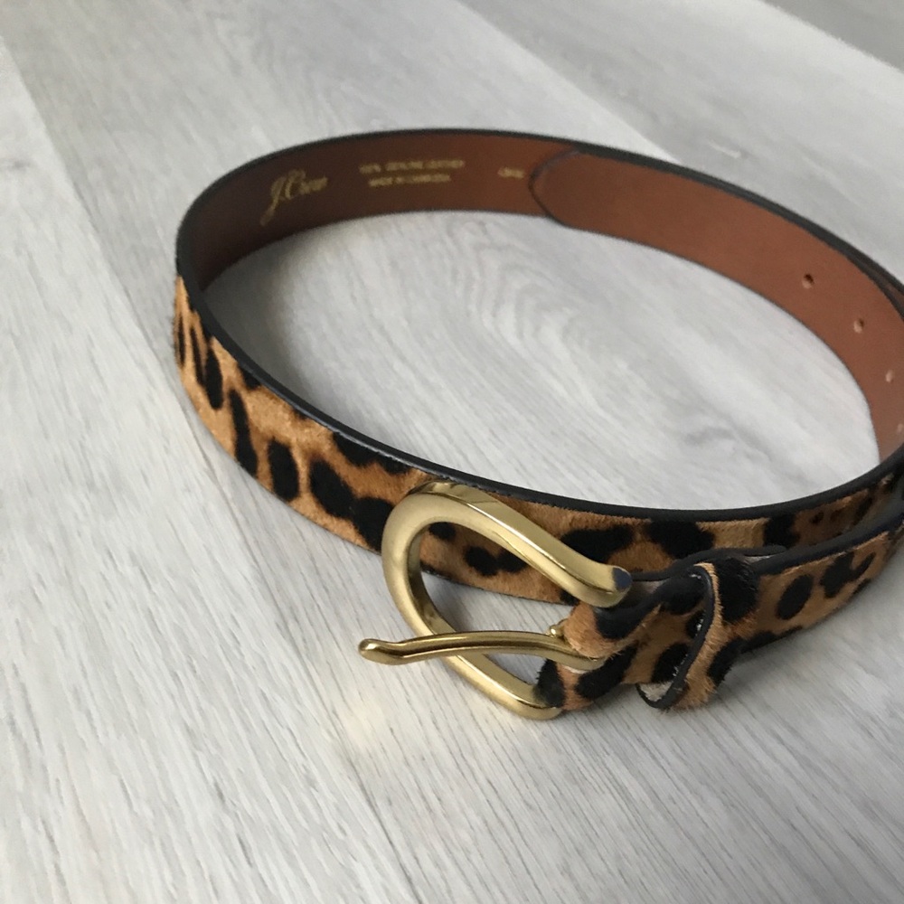 J CREW ANIMAL CHEETAH PRINT LEATHER PONY HAIR BELT WOMENS XS - Picture 2 of 8
